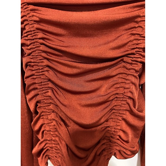 Free People Ruched Long Sleeve Bodysuit Square Neck Rust Orange Size S - Picture 5 of 8